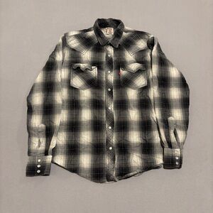 Levis Shirt Mens Medium Black White Plaid Pearl Snap Western Cowboy Long Sleeve